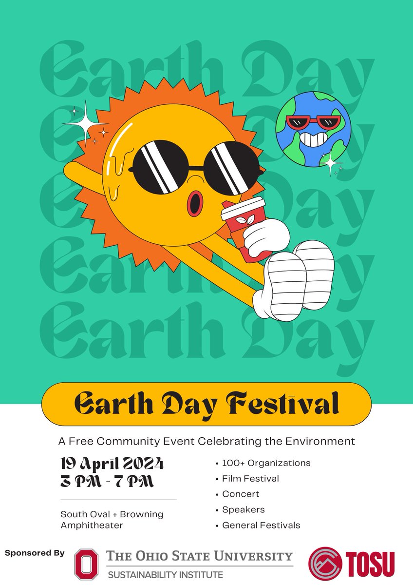 OhioStSustain's tweet image. Come out April 19 to the South Oval and Browning Amphitheater for the Columbus campus Earth Day Festival! Organizations, activities and speakers, followed by a four-band concert! #EarthDay2024 #OhioState