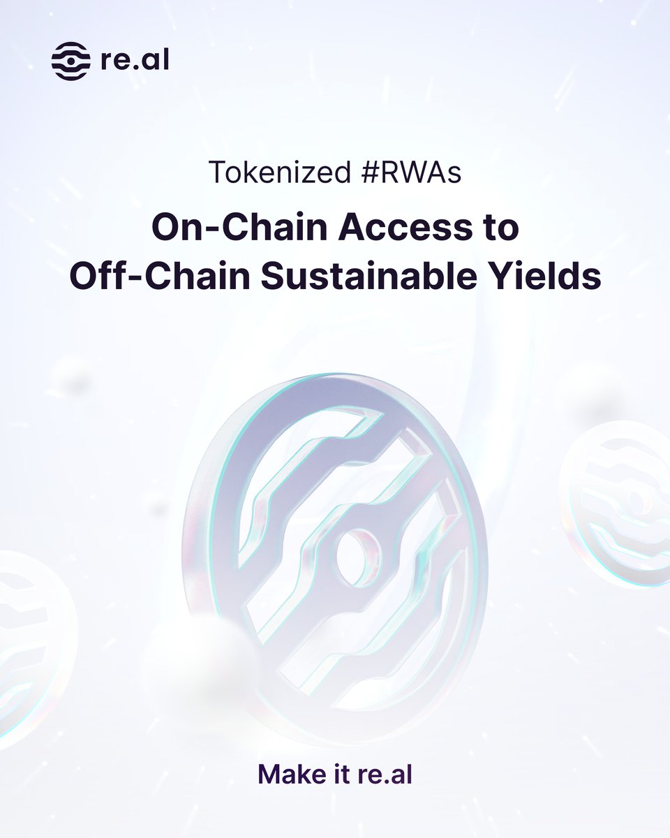 1/ re.al is the on-chain home for tokenized RWAs... but what does this mean for you? ⛓️ Sustainable and real off-chain yields are now accessible to everyone on-chain 🤝 Manage portfolio risks by hedging with non-cypto correlated assets