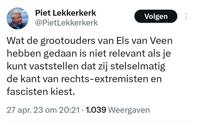 Een vierluik met tweets van Piet Lekkerkerk over mijn persoon. Toen ik in april 2021 op twitter ging, was dat om toch een podium te hebben, waar ik kon zeggen wat ik van Coronamaatregelen als lockdowns, mondkapjes en vaccinatieplicht vond. Kort ervoor was ik in het Algemeen…