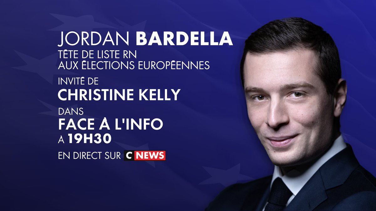 🇪🇺 RENDEZ-VOUS @CNEWS 𝐌𝐞𝐫𝐜𝐫𝐞𝐝𝐢 𝟏𝟎 𝐚𝐯𝐫𝐢𝐥 𝐀̀ 𝟏𝟗𝐇𝟑𝟎 𝐝𝐚𝐧𝐬 𝐅𝐀𝐂𝐄 𝐀̀ 𝐋’𝐈𝐍𝐅𝐎 @J_Bardella, tête de liste @RNational_off aux élections européennes, est l’invité de @christine_kelly #FaceALinfo #Européennes2024 #Direct 🔴 Vivez l’actu sur #CNEWS