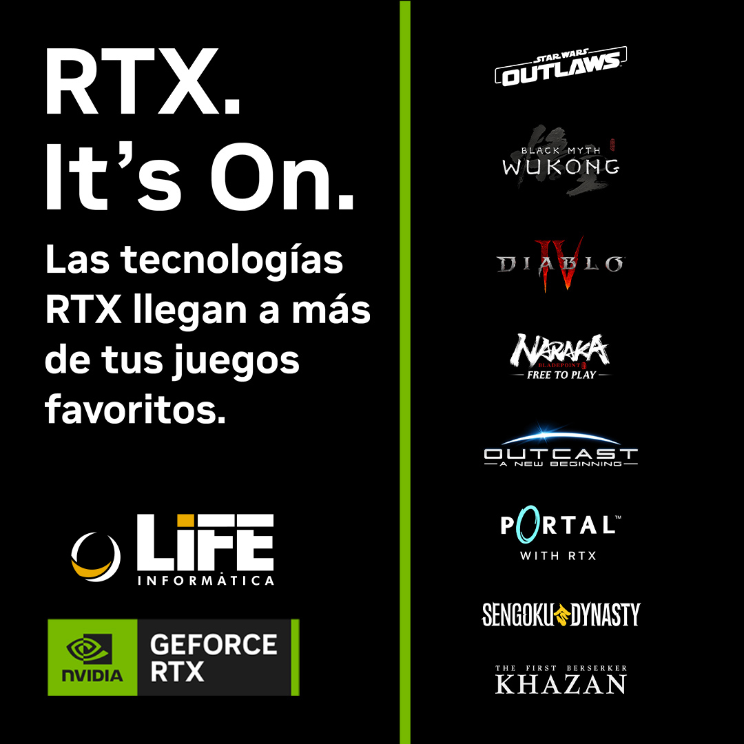 Las Tecnologías RTX llegan a más de tus juegos favoritos y aquí te dejamos un listado... y más que se vienen 😏. Aprovecha los productos de Nvidia para jugar con la ✨MEJOR CALIDAD✨ Más Info 👉 n9.cl/b1ka8 @NVIDIAGeForceES #LIFEinformatica #informática #nvidiageforce