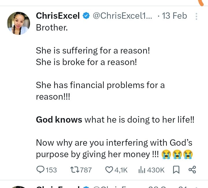 @ChrisExcel102 What if that peanuts were God plna to teach her humility. You may find that JoziFm is interfering with God plans.