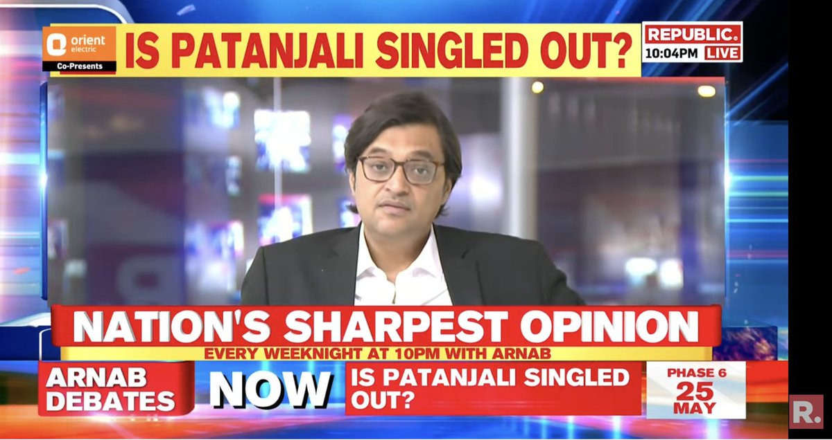 #MakeFMCGPay | 'Since the honourable Supreme Court has started with demanding accountability from Patanjali, will it now get into suo moto all FMCG brands? Because the risk of the public being misled is glaring': Arnab Tune in here to watch Nation's Sharpest Opinion with Arnab…