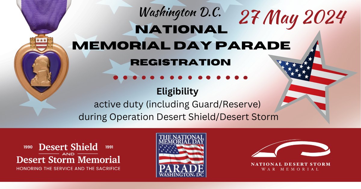 Join us as we honor the service & the sacrifice. 
Details/Registration: bit.ly/2024ParadeRegi…
#memorialday2024 #memorialday