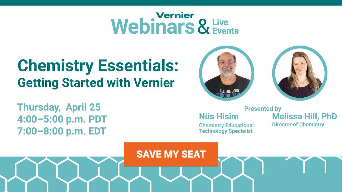 Join Vernier #chemistry experts @HisimNusret and Dr. Melissa Hill on 4/25 for Chemistry Essentials: Getting Started with Vernier. Ask us your top chemistry questions and get a closer look at educators' favorite chemistry products.  inspire.vernier.com/chemistry-esse… #ITeachChemistry