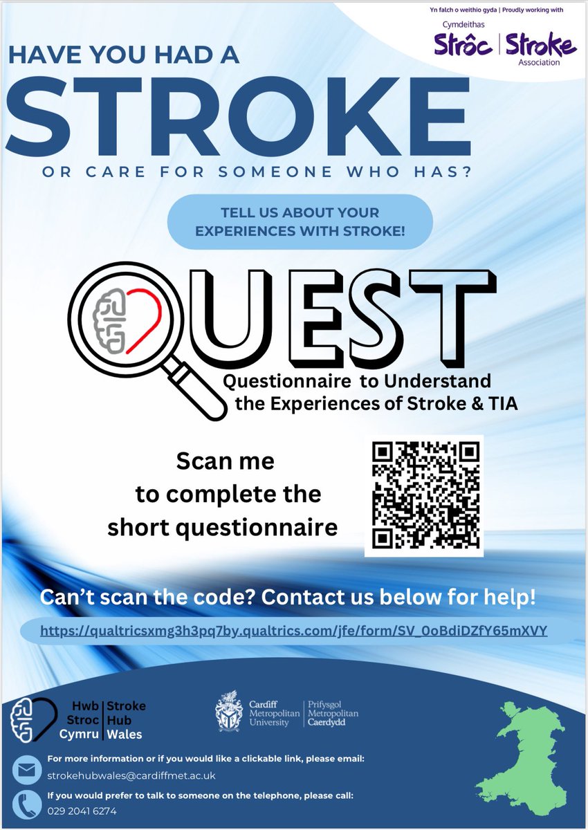 An exciting new collab @CardiffMetRIS @StrokeHubWales @StrokeWales Tell us about your experiences with stroke! Click below 👇 Please share 🧠 ❤️ qualtricsxmg3h3pq7by.qualtrics.com/jfe/form/SV_0o…