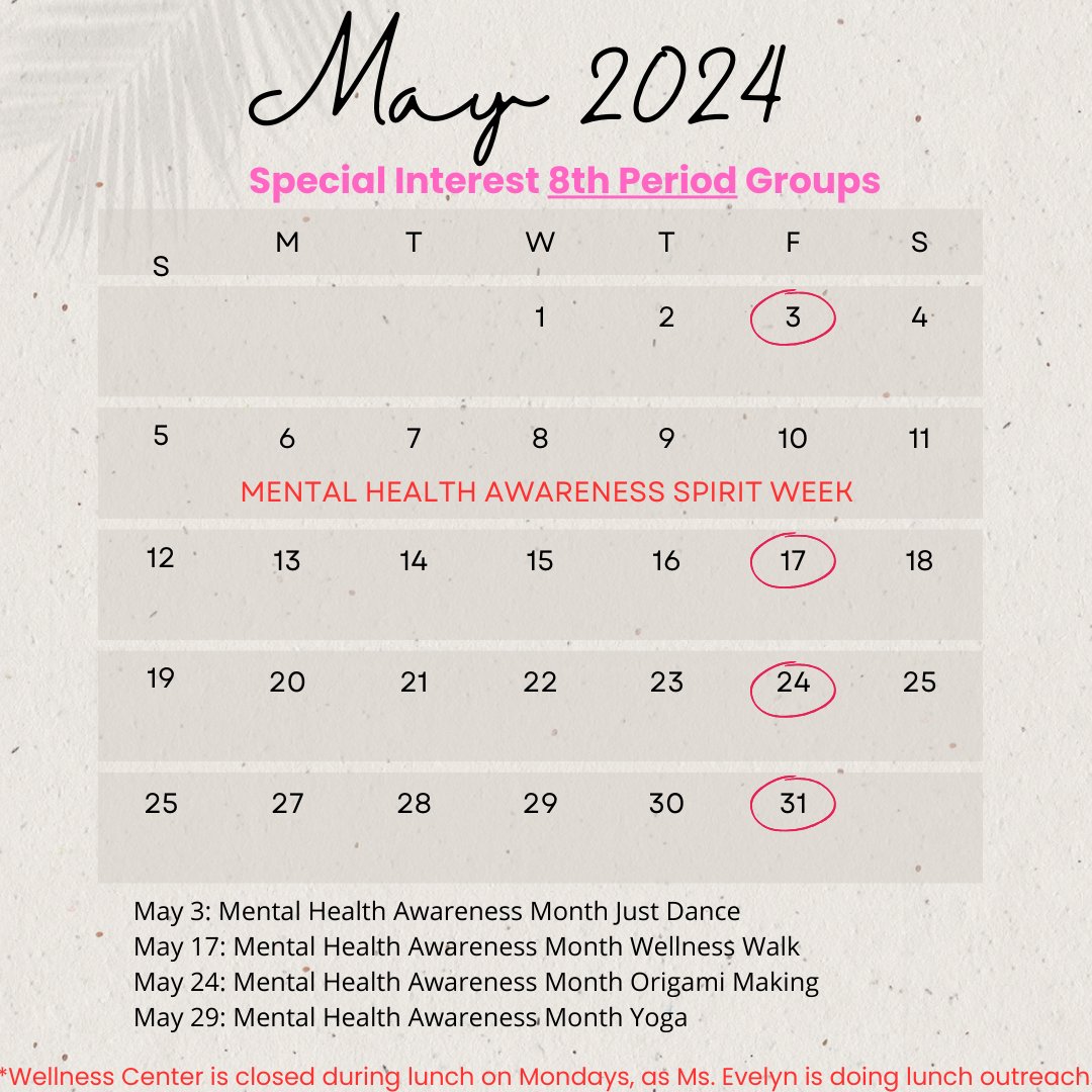 Happy May Lancers! Here's a breakdown of all the great things happening at Lakewood High Wellness Center this month! #proudtobelbusd #wellnesscenter