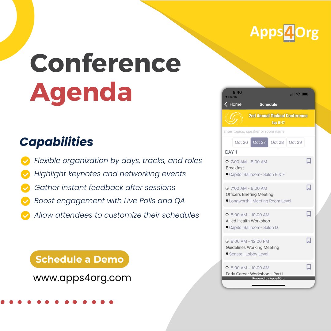 Conference Agenda

#Apps4Org #EventsLite #Bannerads #Conferenceagenda #Eventsponsors