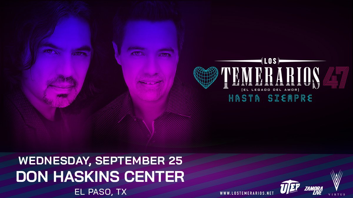 🚨ANUNCIANDO🚨 Por demanda popular! Hemos añadido un segundo show de los Temerarios en Septiembre 25! También en el UTEP Don Haskins Center! 🎫 Tickets a la venta HOY a las 12 PM