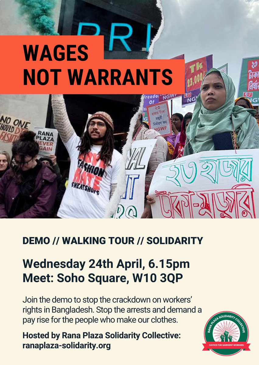 2 WEEKS TO GO! Join us in standing up for workers' rights in Bangladesh: - Wages Not Warrants - No complicity with criminalising protest - Drop all charges against workers