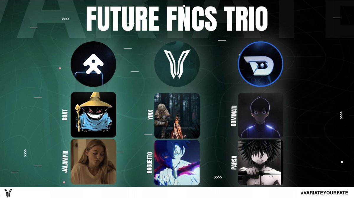 Which organisational duo would you choose to play a future FNCS trio with? 

Let us know your dream duo in the comments 🤩

#VariateYourFate 💚🖤