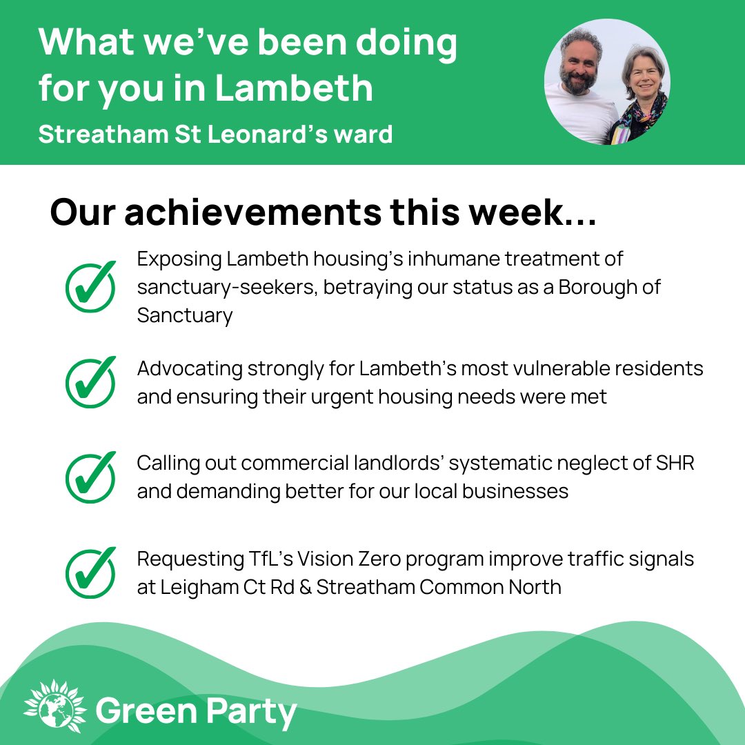 Here are some of @Lambethgp councillors achievements this week. 

#VoteGreen on 2nd May
#GetGreensElected

join.greenparty.org.uk