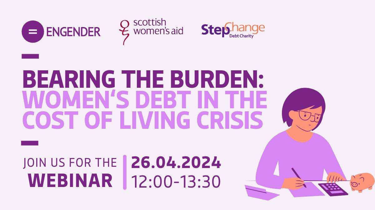 📢 Women in 🏴󠁧󠁢󠁳󠁣󠁴󠁿 are disproportionately impacted by rising poverty & deepening financial inequality. Join us, @scotwomensaid & @stepchangecharity for this lunchtime session ⬇ 🗓️ 26 April. 12.00-13.30 📍 Online 🔗 Book your free place here: engender.org.uk/content/events…
