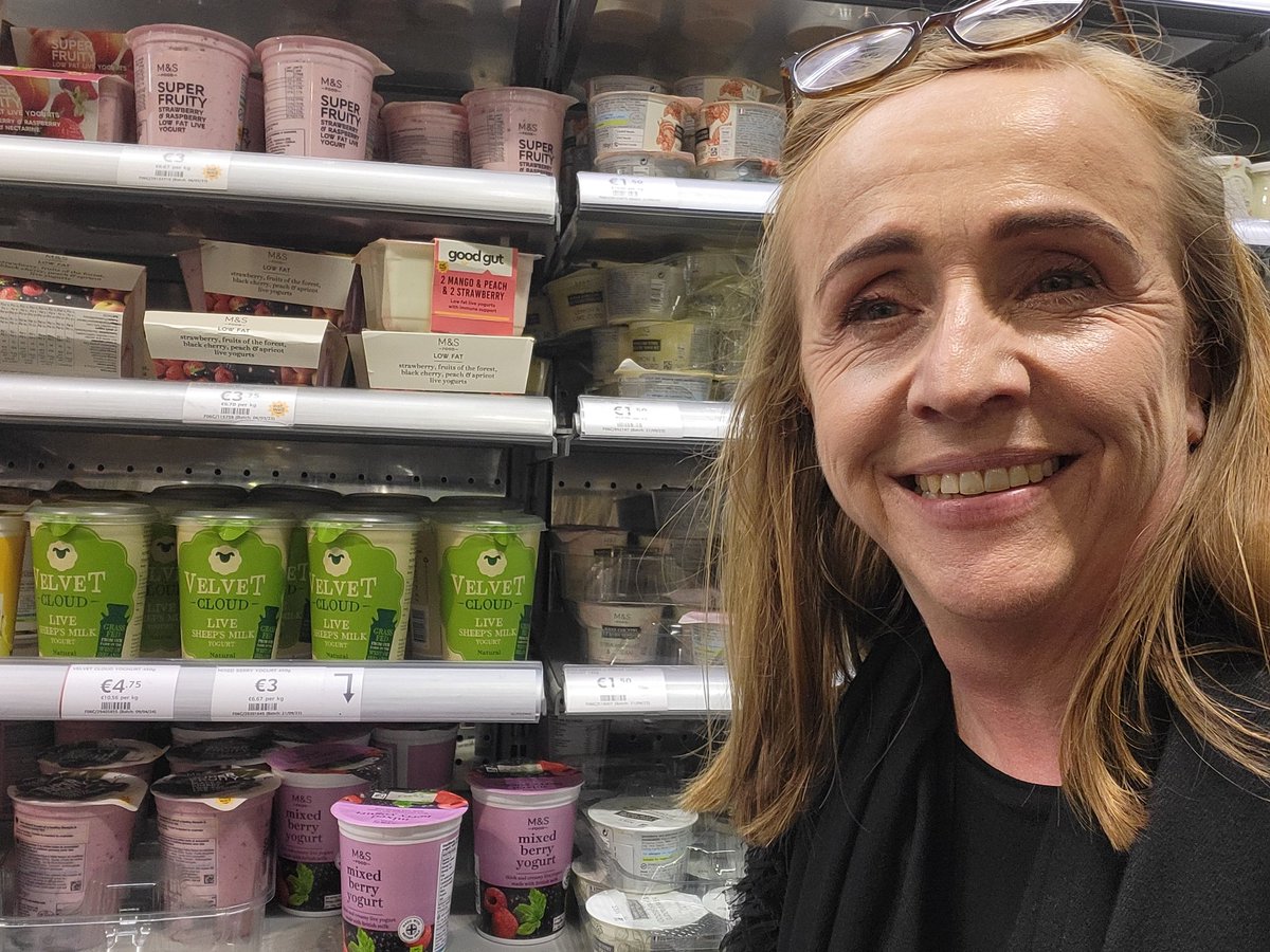The happy head on me today when I see Velvet Cloud Live Yogurt on a @marksandspencer shelf for the FIRST time😄🎊🐑💪. Thank you so much for supporting Irish producers & farmers..If you can help spread the word always appreciated🙏 Hope ye kind important people don't mind a tag👀