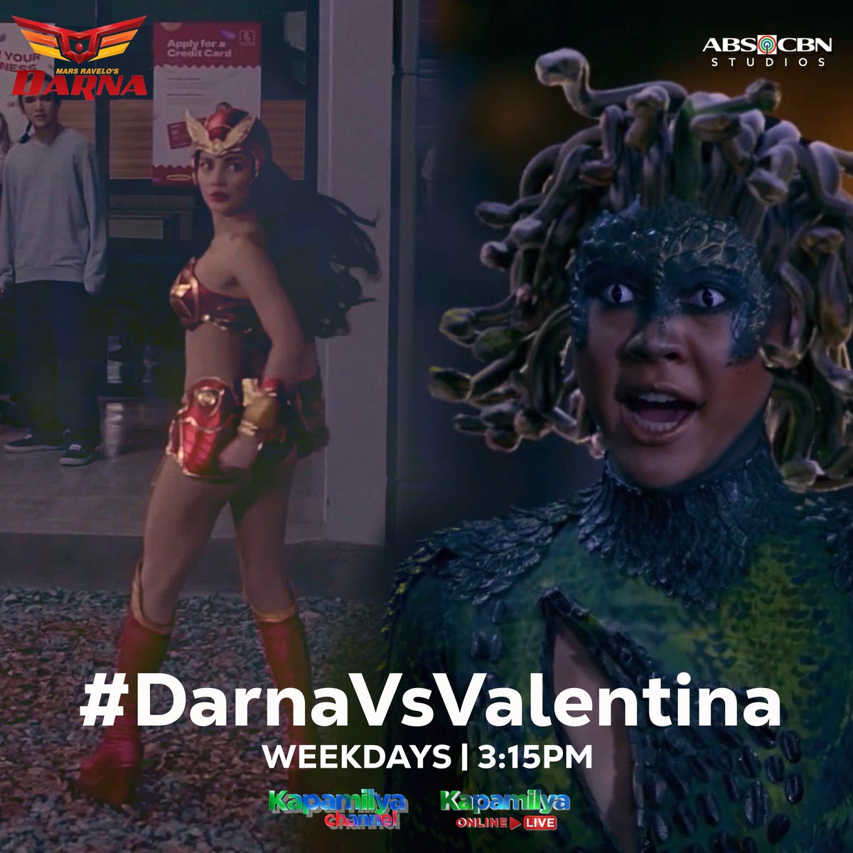 HARAPAN NG LAKAS AT KAMANDAG!❤️‍🔥Handa ka na ba?🐍 #DarnaVsValentina ngayong hapon sa Mars Ravelo’s #Darna | 3:15PM sa Kapamilya Channel, Kapamilya Online Live at A2Z!✨ #JRBCreativeProd