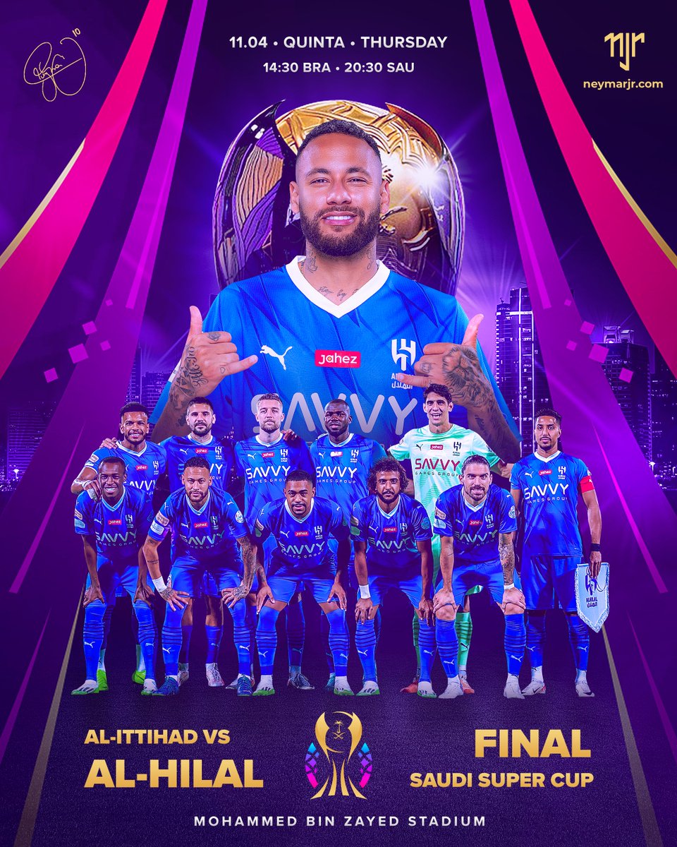 A grande final da Supercopa Saudita terá um grande duelo entre o @Alhilal_FC e o Al-Ittihad! Os ‘Blues’ entram em campo buscando o título no Mohammed bin Zayed Stadium. ⚡ Al-Ittihad 🆚 Al-Hilal 🏆 Saudi Super Cup | Final ⏰ 14h30🇧🇷 | 20h30🇸🇦 🏟️ Mohammed bin Zayed Stadium