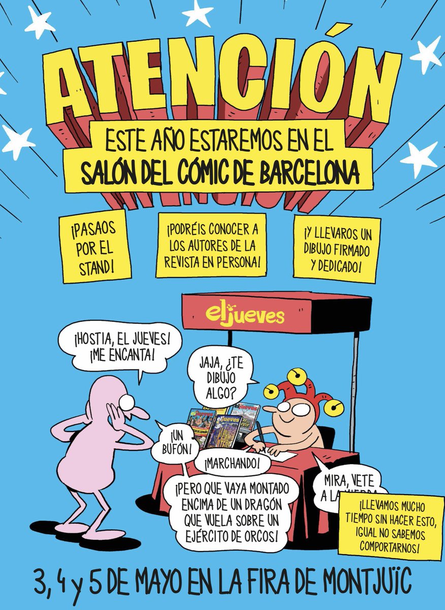 Pues ya es oficial, ¡este año volvemos al Salón del Cómic de Barcelona @COMIC_bcn! Compartiremos stand con @Fandogamia formando el combo definitivo del tebeo de humor. ¡Nos vemos por allí!