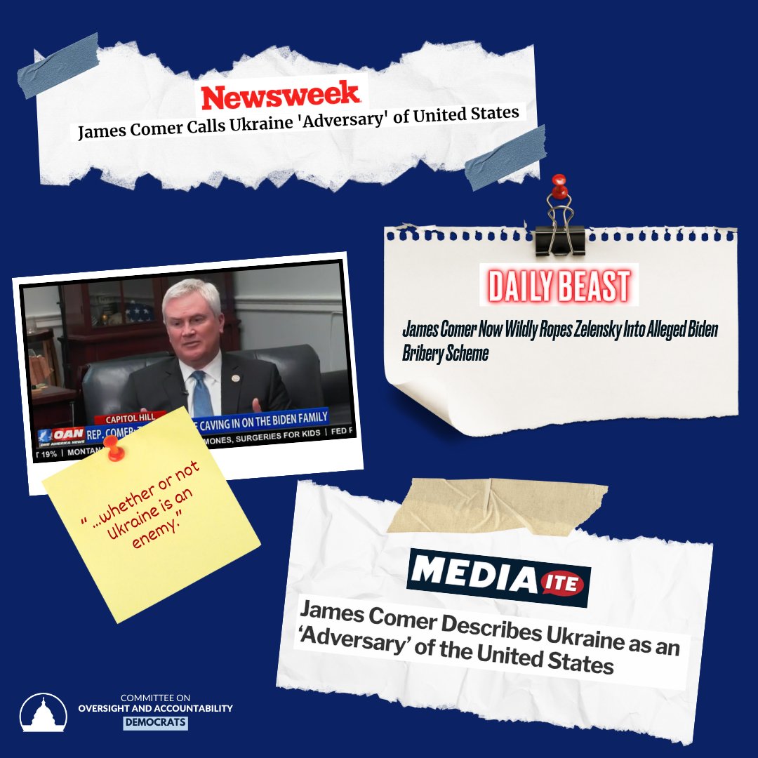 Chairman Comer has repeatedly called Ukraine an “adversary” of the United States since the launch of this laughingstock impeachment. If this isn’t Russian propaganda, we don’t know what is.