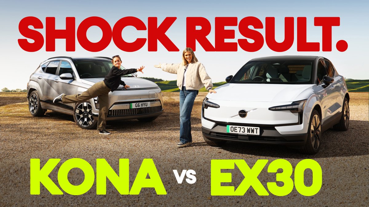 Blimey, this is already one of our most commented-on videos. Volvo EX30 vs Hyundai Kona and the result that we weren't expecting... @Nicola_Hume and @Nickishields crunch the numbers, but which would you have? Watch the full video: youtu.be/-ta1lBknIPQ?si…