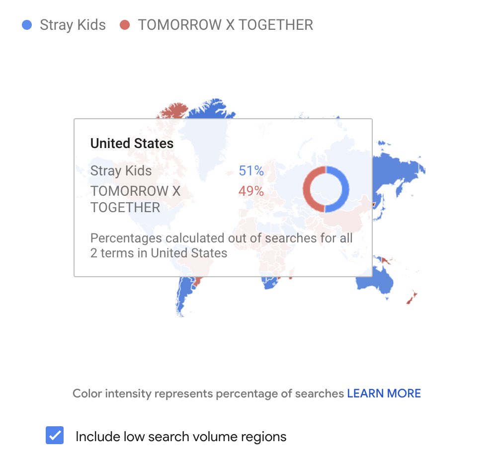 kamalfromtxt's tweet photo. Media Literacy Moment! 🤓☝️

This map displays the popularity of the listed Google search terms over an undisclosed period of time! 

TXT is not the band’s name, so this information is inaccurate!
 
Here’s a map representing all time searches with a example difference in the US! https://t.co/fr0U1sSVZk