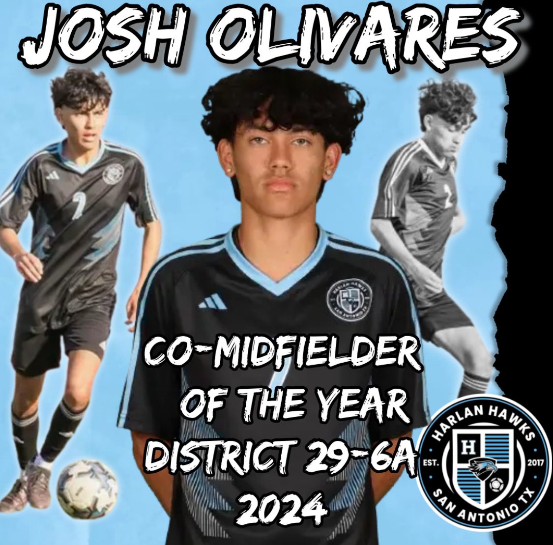 Congratulations to Junior Mid Joshua Olivares on being selected District 29-6A Co-Midfielder of the Year!!! @j05h_22 #HawkYeah #Dale @NISDHarlan @NISD_Athletics @tascosoccer @6a_28 @SATXSoccer @Soy_SAF @50_50Pod @hinojosa_david