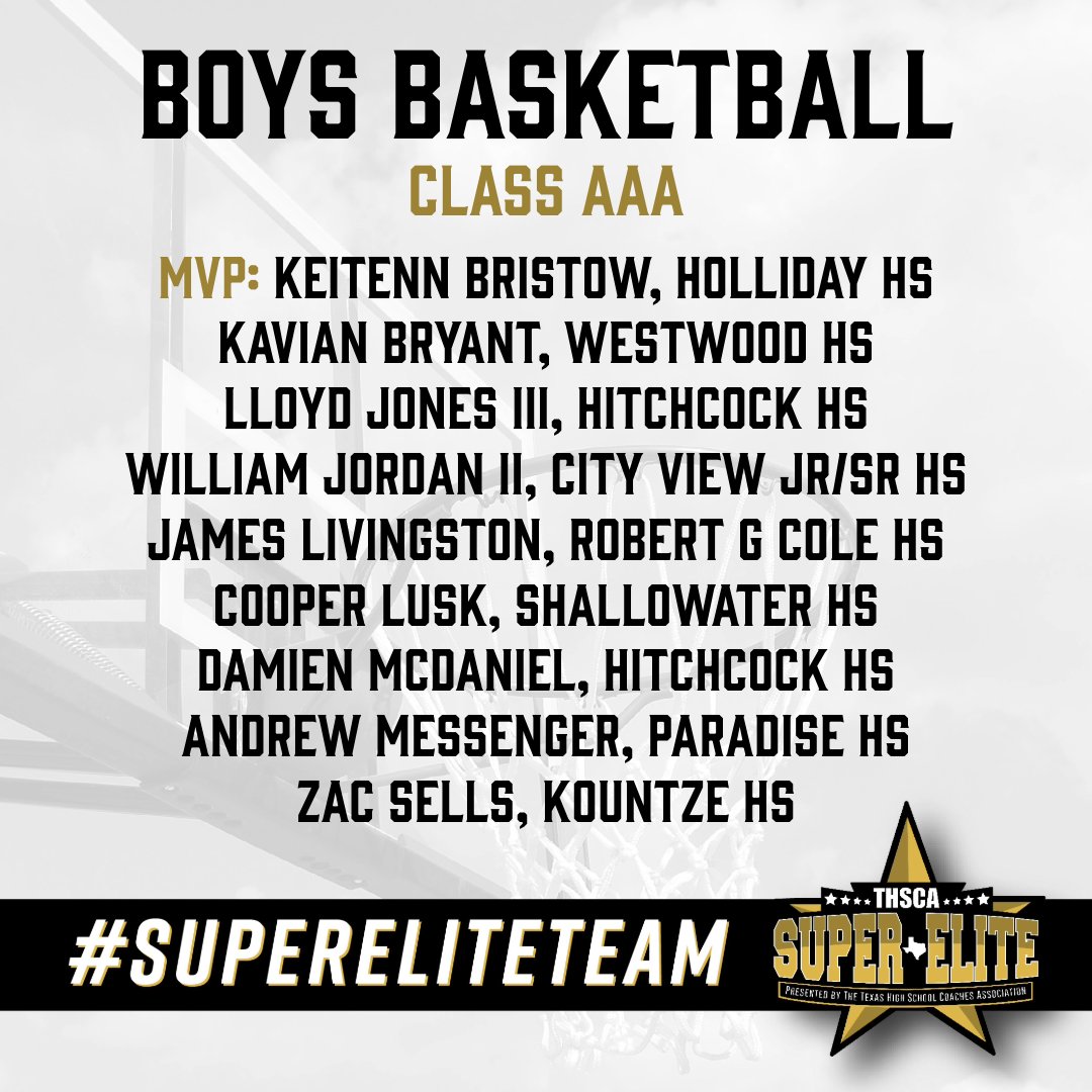 The THSCA is proud to recognize the recipients for 3A Boys Basketball #SuperEliteTeam! 👏🏀 Let's give these outstanding athletes a round of applause! ⭐