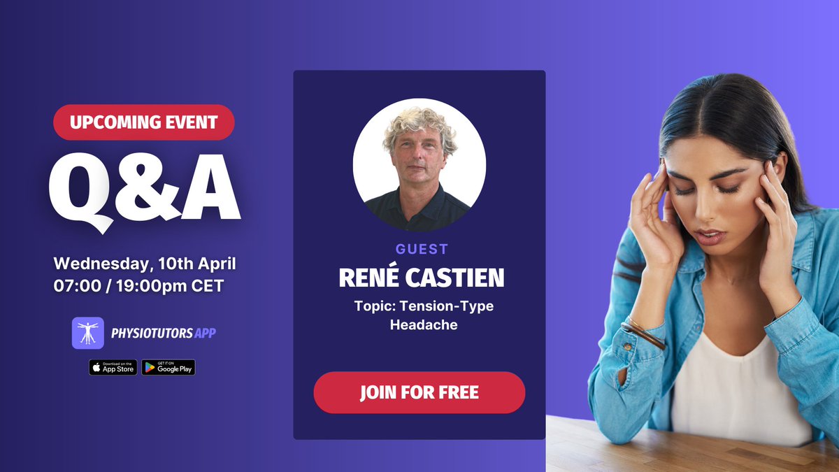 Join our FREE live Q&A session with THE tension-type headache expert René Castien from the Netherlands tonight at 19:00 CET time (Amsterdam time) by clicking on the following link: app.physiotutors.com/qas/tth All of your questions are welcome in the chat! See you in 15min!