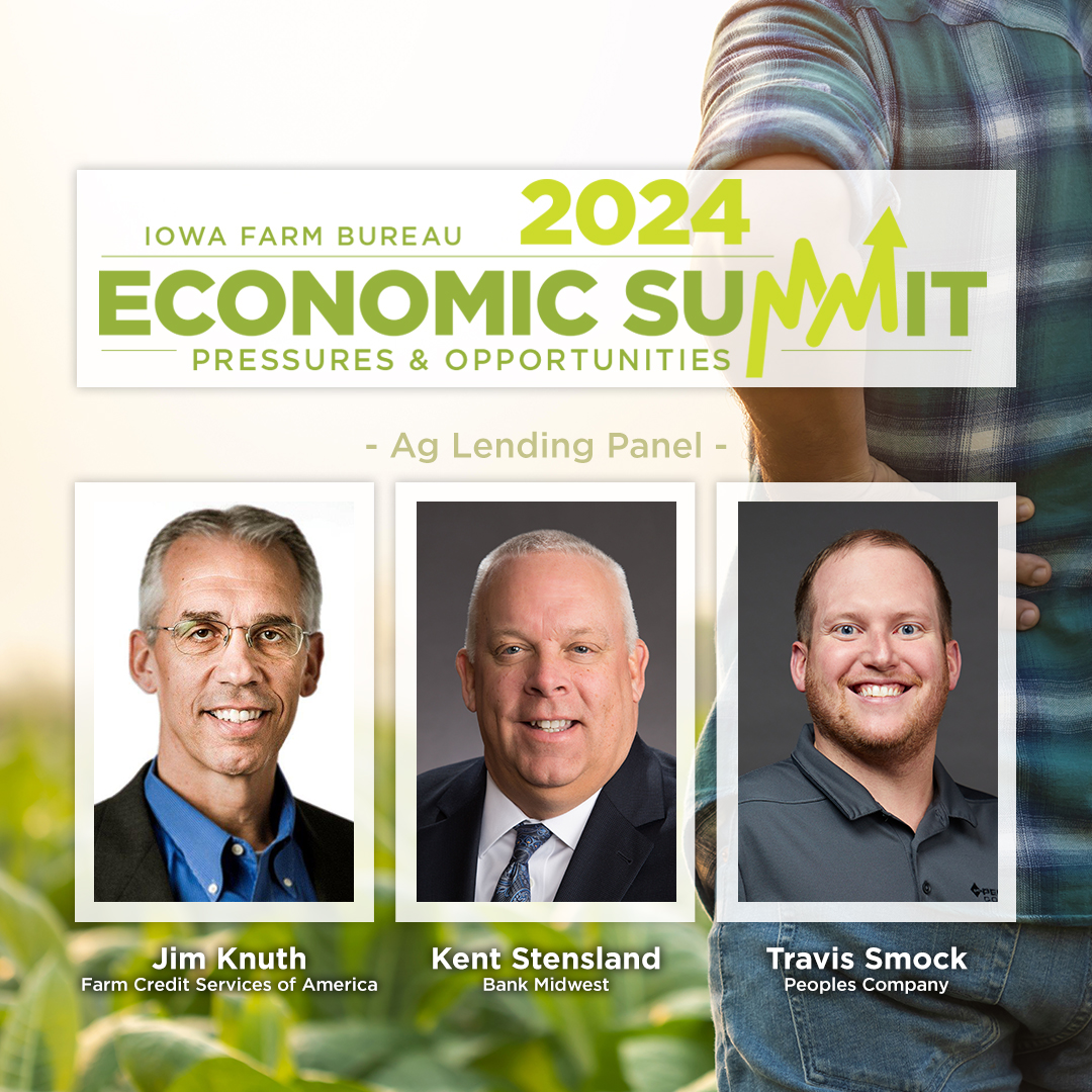 Farmers: Receive the latest insights into ag lending conditions & land values from the Ag Lending & Real Estate panelists at Iowa Farm Bureau’s 2024 Economic Summit! Register now to join them: bit.ly/49g7OnN @FCSAmerica @bankmidwest @PeoplesCompany @TravisSmock