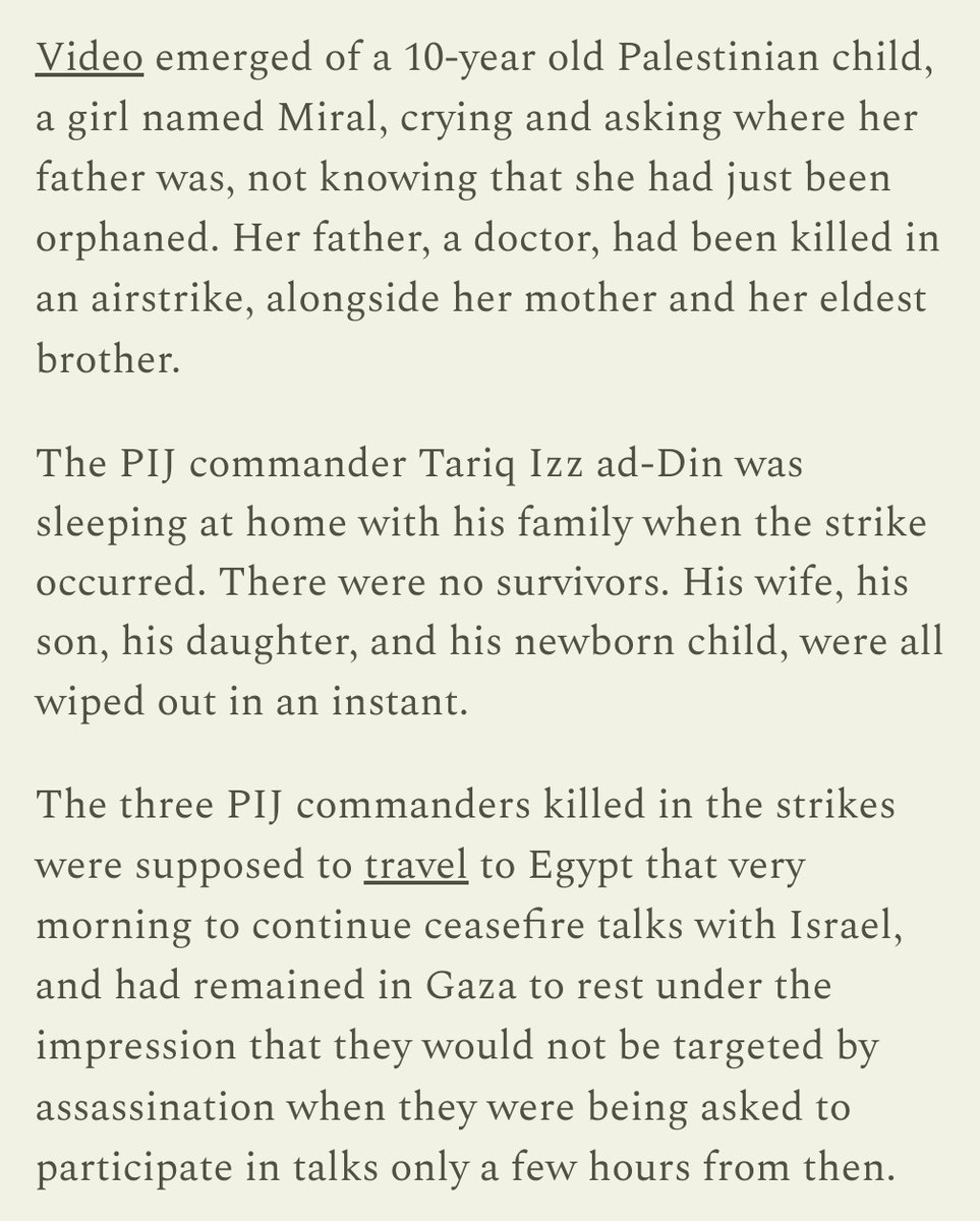 The murders of Ismail Haniyeh's children and grandchildren in targeted strikes in Gaza is part of a pattern of the IDF sabotaging negotiations. In the last Gaza war, Israel struck apartment buildings housing 3 PIJ commanders who were to go to ceasefire talks *that morning*.