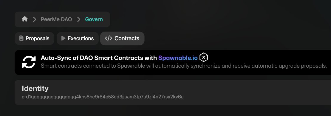 NEW🚀: PeerMe syncs & links with all public smart contracts built with @SpawnableIo!🔥 Cryptocompanies & #DAOs can now easily interact with them via auto-generated UIs for smart contracts. Always in sync. Works like magic (seriously). Only available on #MultiversX✅