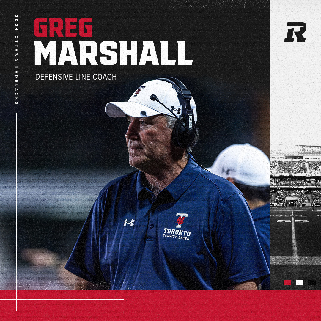 Back to OTT🫡 We have hired longtime @CFL Coach, #RNation Legacy Wall Member, and Ottawa Rough Riders great Greg Marshall as our Defensive Line Coach. #ALLIN | 📝: bit.ly/3TPoUU5