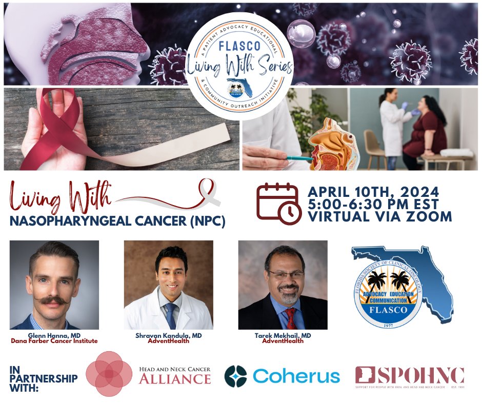 🎗️ JOIN #FLASCO TONIGHT! Living With Nasopharyngeal Cancer (NPC)🎗️ 📅 Date: April 10, 2024 ⏰ Time: 5:00-6:30 PM EST 📍 Location: Virtual Via Zoom 📝Register now: members.flasco.org/ap/Events/Regi… #NPCAwareness #SupportAndServe #PatientAdvocacy