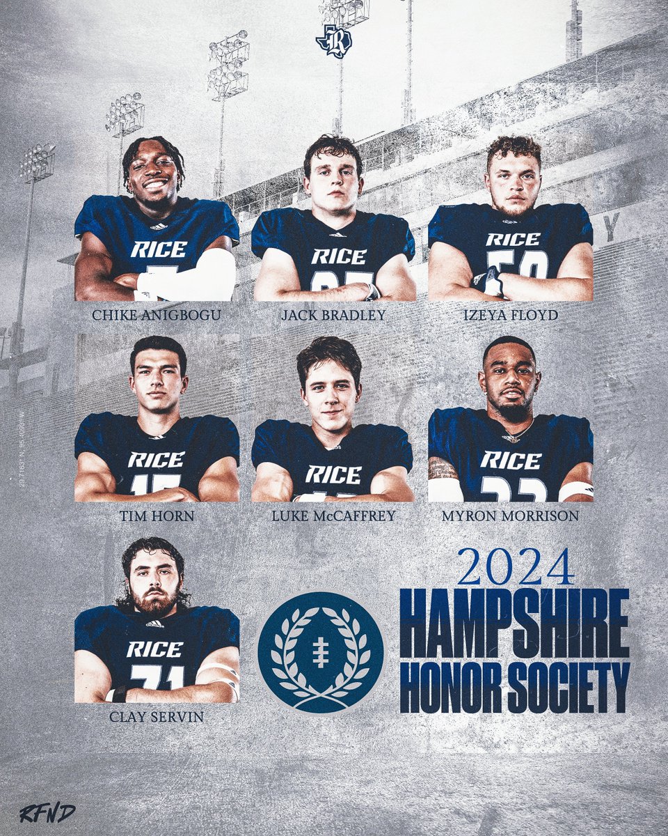 Saluting the 7⃣ Owls honored by @NFFNetwork as members of the 2024 Hampshire Honor Society! riceowls.co/24-Hampshire-H…