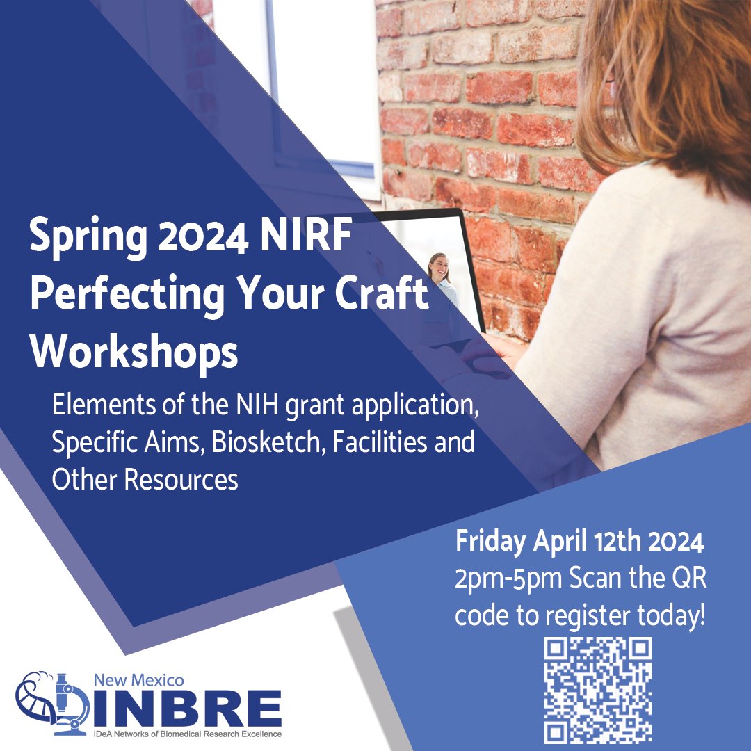 📢 Don't miss out! Join us for the Spring 2024 NIRF Workshop on April 12th, 2024, focusing on grant writing and research development. Open to all NM-INBRE faculty. Register now: tinyurl.com/3m5x6xau #NIRF #ResearchDevelopment 🖋️🔬