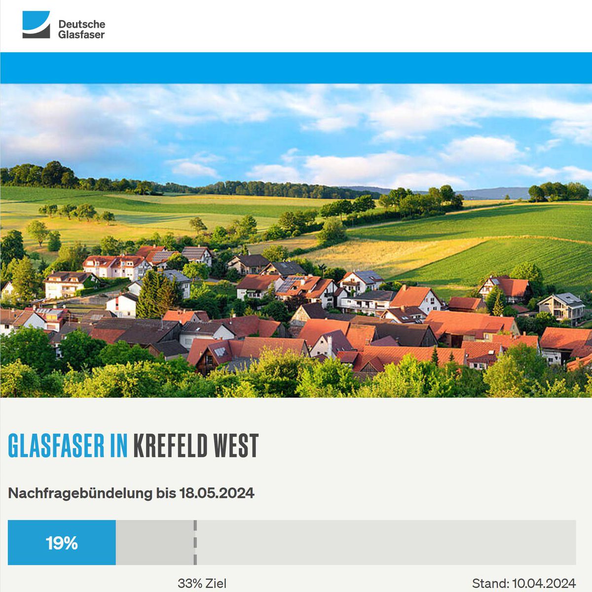 Verlängerung für Nachfragebündelung

Die #ENDZEITSTIMMUNG wurde NOCHMAL ausgesetzt
KREFELD -> Gatherhof Lindenthal Schicksbaum Tackheide KrefeldWest

Bis zum 18.5.2024 informieren und dabei sein!

- Weitere Chance in KREFELD-WEST -
glasfaser-krefeld.de/Aktuelles

#Glasfaserausbau