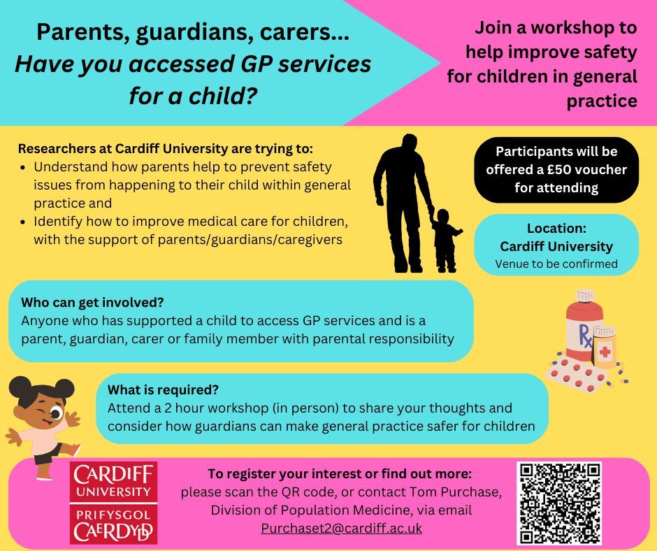 Parents, guardians, carers📢 Have you accessed GP services for a child? Join a workshop to help improve safety for children in general practice. 👨‍👩‍👧 Attend a 2-hour workshop to share your thoughts & consider how guardians can make general practice safer for children.👇