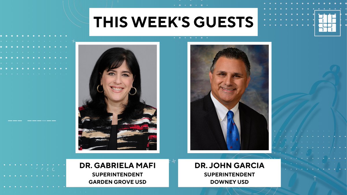 On this week's brand new episode of the ACSA Legislative Lunch Break, we're talking early transitional kindergarten with @GGUSD superintendent Dr. Gabriela Mafi and @DowneyUnified superintendent Dr. John Garcia. Join us LIVE at 1 PM! youtube.com/watch?v=RVPVJ7… @DowneyUSDSupt