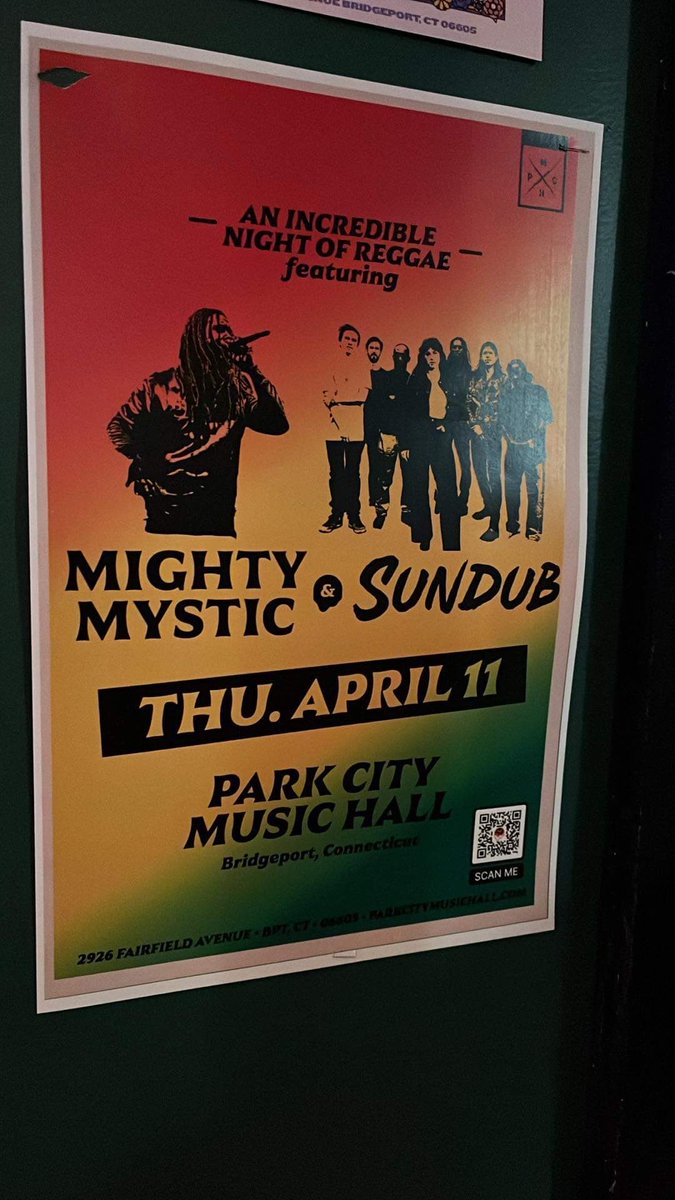 SunDub and Mighty Mystic will be playing in Bridgeport @_PCMH Thursday night, April 11. WPKN’s Night Nurse will be DJing between sets #reggaemusic #blackrock #ct #wpkn #parkcitymusichall #sundub #mightymystic ⁦@WPKNradio⁩ ⁦@spimusicinc⁩