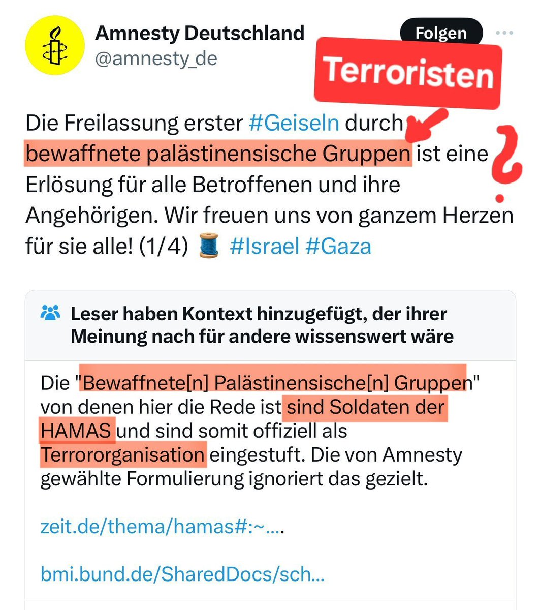 Zu sehen ist die Einseitigkeit auch deutlich hier: ➡️ #Amnesty dämonisiert #Israel pauschal als 'Apartheitsstaat', während es zeitgleich palästinensischen Terroristen in unfassbarer Art und Weise als 'bewaffnete Kämpfer' verharmlost. 👇👇👇 #DoubleStandards