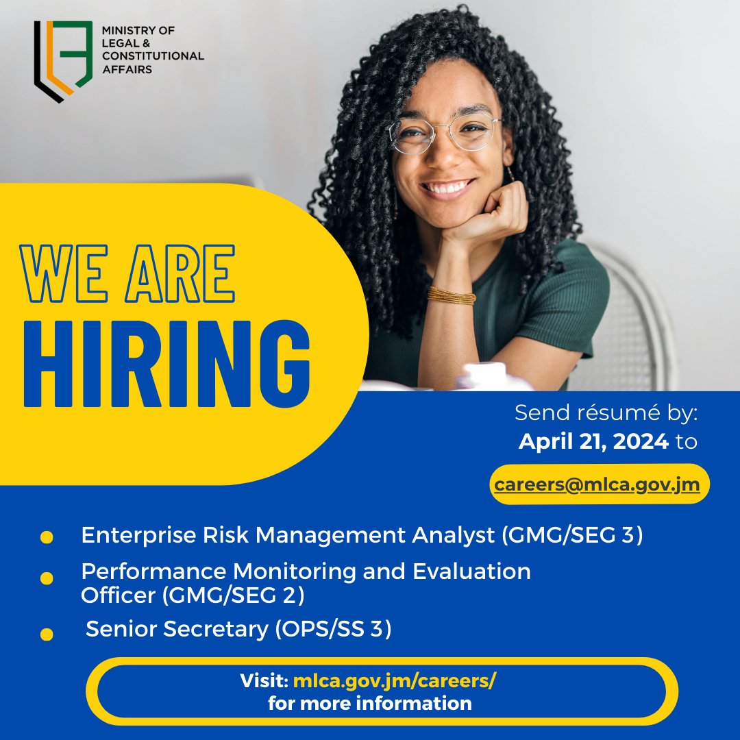 The MLCA is seeking suitable candidates to fill the posts of: 1. Enterprise Risk Management Analyst (GMG/SEG 3) 2. Performance Monitoring and Evaluation Officer (GMG/SEG 2) 3. Senior Secretary (OPS/SS 3) Deadline: Apr. 21, 2024 Link in bio for more information. #jobopportunity