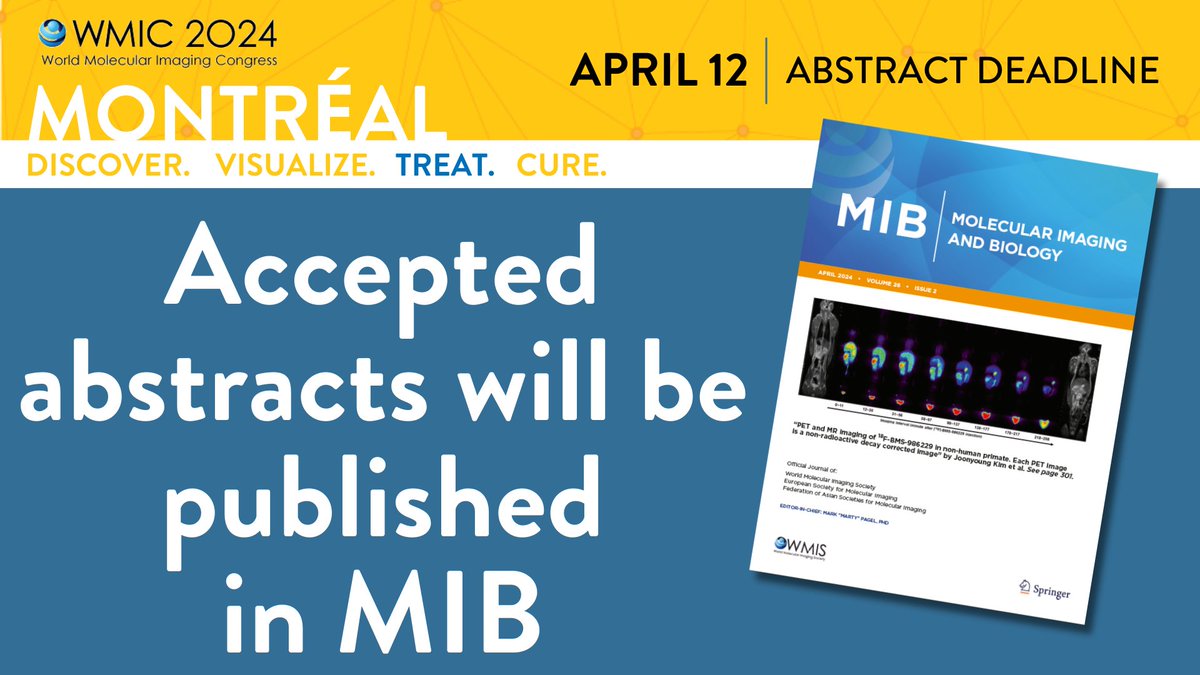 #WMIC2024 Abstract Deadline THIS FRIDAY! Accepted abstracts published in Molecular Imaging and Biology. Don't miss chance to: ✔️Increase exposure ✔️Establish scientific record ✔️Boost citation potential Guidelines: ow.ly/FMRN50Rcv7v Submit here: xcdsystem.com/wmis/abstract/…