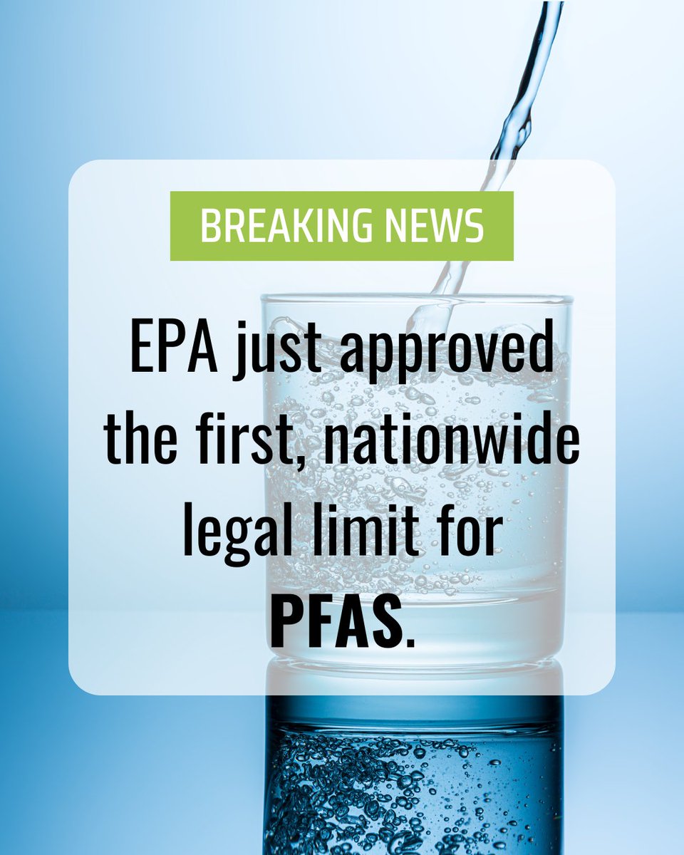 CWaterC's tweet photo. Today, @EPA has established the first nationwide, legally enforceable drinking water standards to protect communities from PFAS in their drinking water. We are one step closer to achieving the Human Right to Water nationwide! https://t.co/lT73wdkJjF