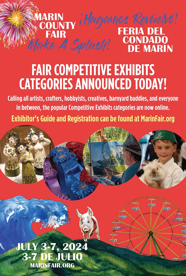 Calling all artists, crafters, hobbyists, creatives, barnyard buddies, and everyone in between, the popular Competitive Exhibits categories are now online! marinfair.org/exhibits #MarinCountyFair #MarinFair #MakeASplash