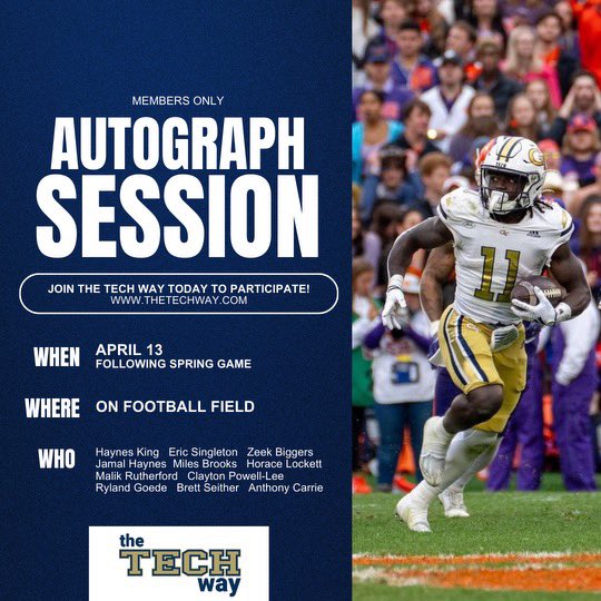 Hey everyone be sure to become a member of thetechway.com today to be able to get autographs from me and some of my teammates after the White and Gold Spring Game this Saturday! See you there @thetechwaynil #stingem
