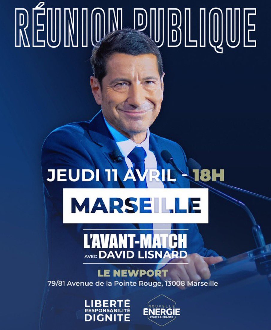 JeunesEnergies's tweet image. 📣☀️ Amis Marseillais !

On vous donne rendez-vous demain soir pour l’avant-match 🏟️ avec @davidlisnard et les équipes de @Nouv_Energie et @JeunesEnergies ! 🚀🇫🇷

🕢 À partir de 18h
📍 Le Newport, Marseille

À demain ! Et vivement @Nouv_Energie !
#Marseille #Lisnard