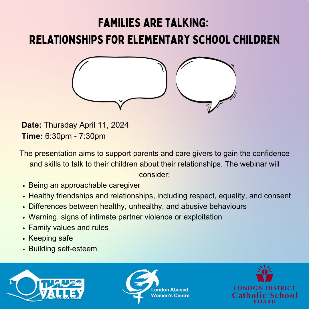 The London Abused Women's Centre is excited to be apart of a webinar tomorrow evening in collaboration with @TVDSBSafeSchool and @LDCSB as part of their Family Well-being Community Workshop Series. Register here 👉 ow.ly/P2V150RcuQb