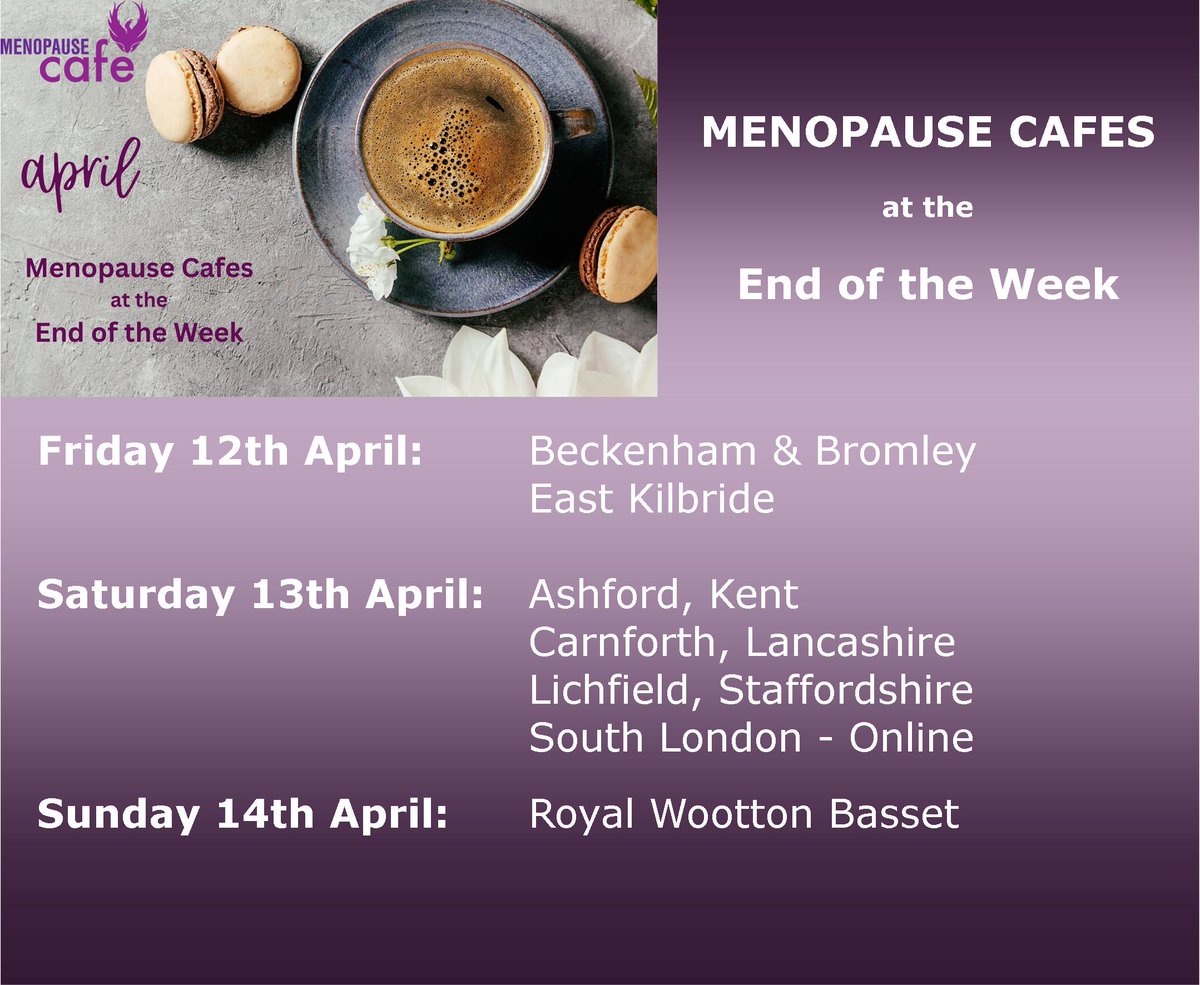 Menopause Cafes at the end of the week. Full details, timings, how to book and future cafes can be found here: menopausecafe.net/events-calenda… @GreenlandsFarm @CakesofWonderland @BeMenoHappy @NSWFuneralDirectors @ThelittleGem @RoyalWoottonBassett #menopause #perimenopause