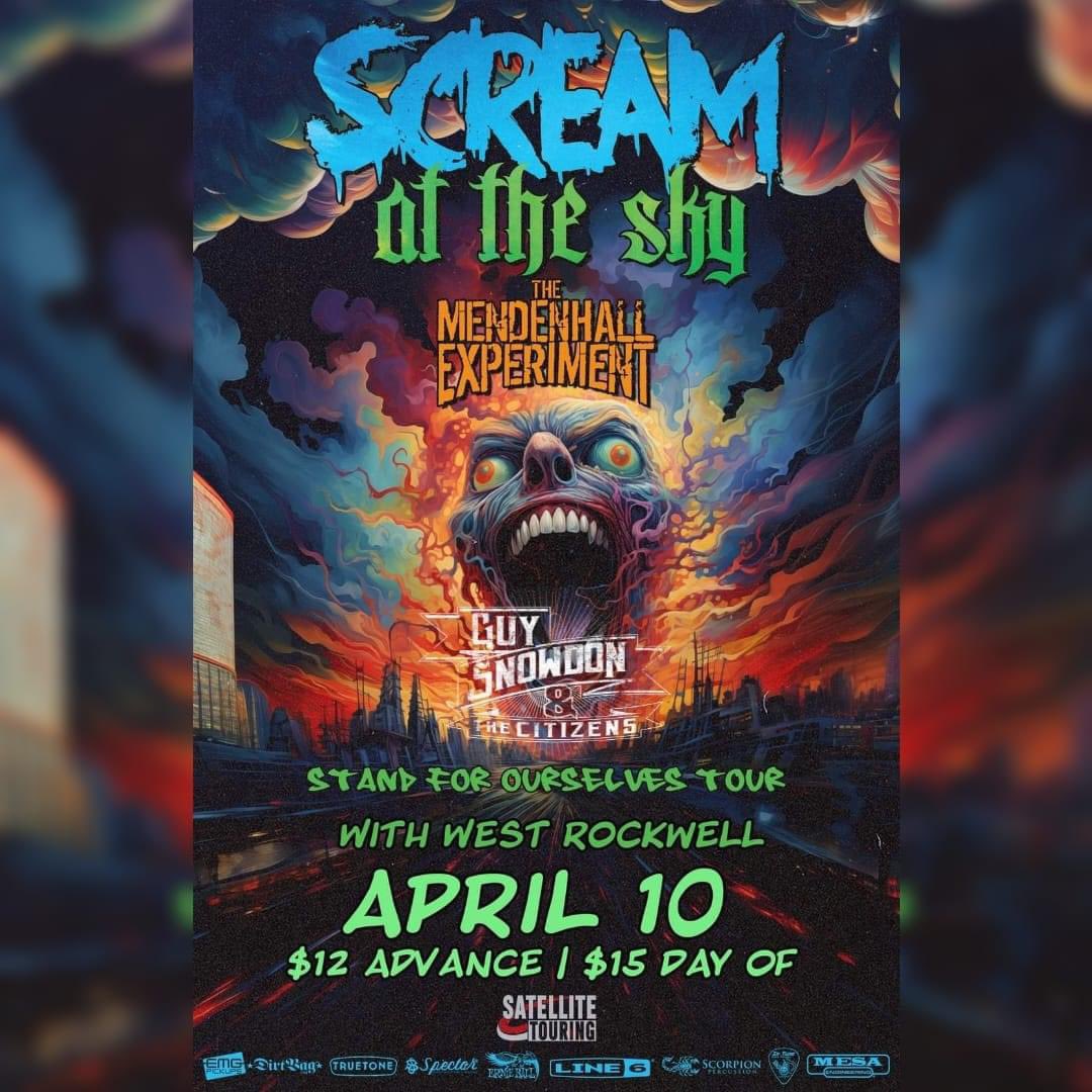 Tonight! Youngstown OH! ! Westside Bowl Doors 7:00 Show start 8:00 Downstairs Stage 8-8:30- Guy Snowdon and the Citizens 845-9:15- West Rockwell 930-10:15- The Mendenhall Experiment 10:30 - 11: 15- Scream at The Sky