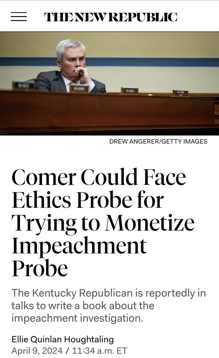 🚨NEWS: Rep. James Comer, a sitting member of Congress, trying to monetize his failed, taxpayer-funded, scavenger hunt investigation of President Biden into a book deal? That should be ILLEGAL. This should be a MUCH BIGGER story.