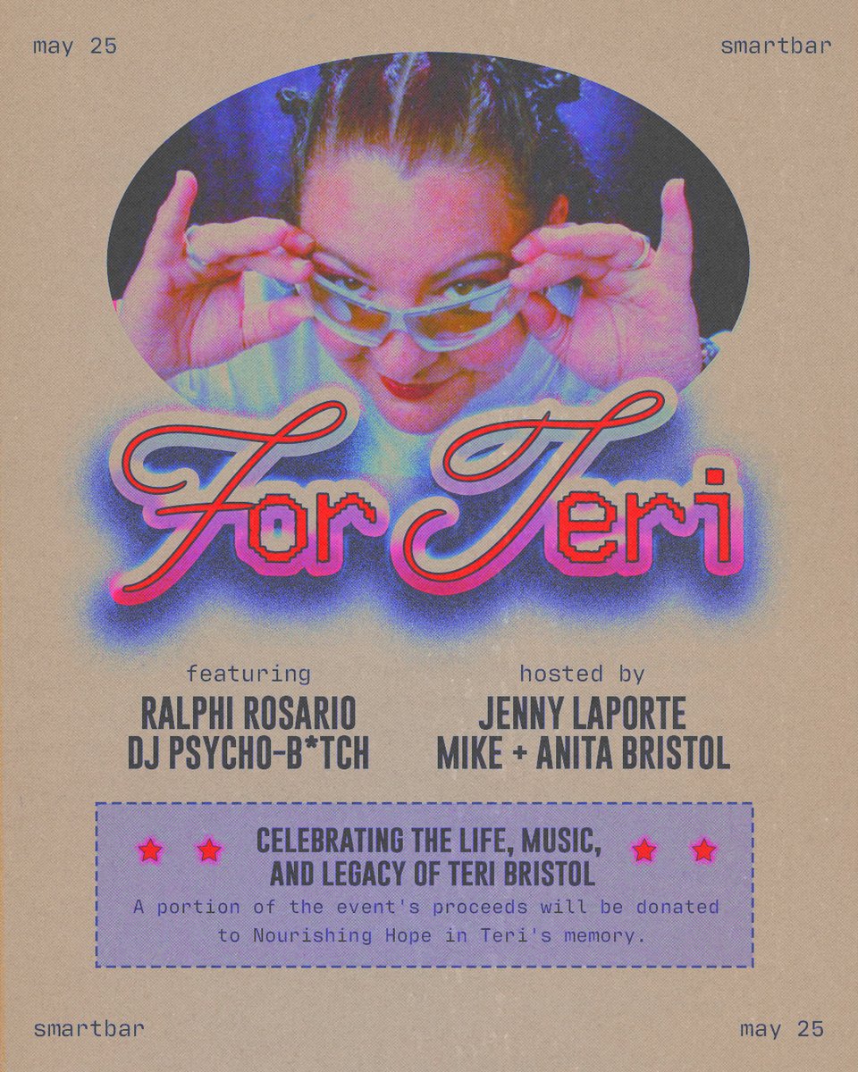::new party announcement:: 5/25: for teri ft ralphi rosario * DJ psycho-b*tch, hosted by: jenny laporte + mike & anita bristol we will pay homage to teri's enduring legacy, as we come together to honor the lasting mark she left on all of us. 💙⁠ 🔗 bit.ly/forteri_0525